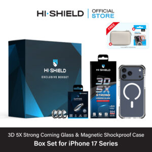 [iPhone17] HI-SHIELD 3D 5X Strong Corning Glass Box Set [BS1] - ฟิล์มกระจก ฟิล์มกล้อง เคสกันกระแทก 3 ม. [แถมชุดติดตั้ง]